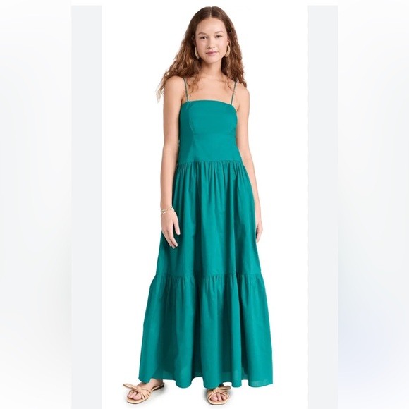 Playa Lucila square neck maxi Dress Women’s Size medium Tiered boho teal blue - Picture 1 of 9